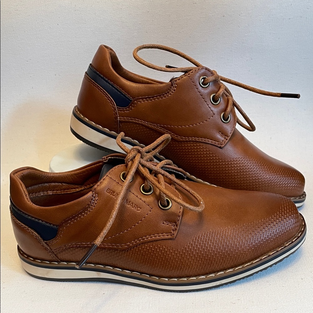 ⭐️NWOT BRUNO MARC Boys Brown & Navy Blue Dress Casual Shoes Laces Oxford Preppy